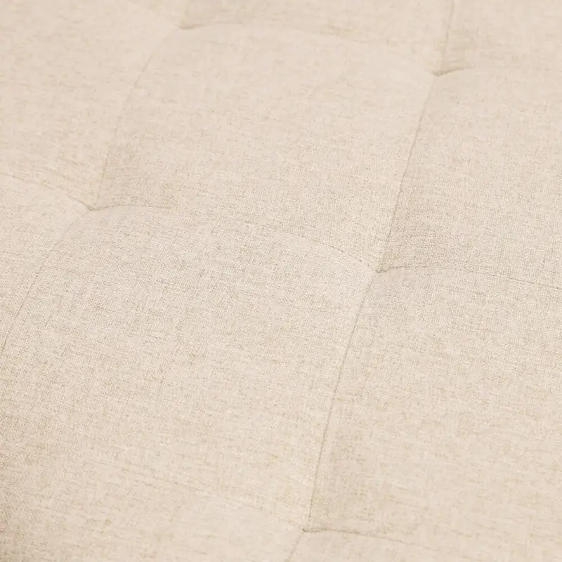 Tufted Round Cotton Linen Ottoman with Iron Frame