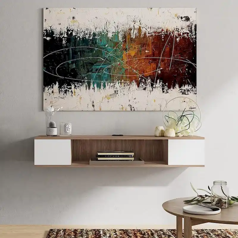 FITUEYES Floating TV Stand Wall Mounted Entertainment Center Media Console Wood Wall TV Shelf, Gray &Creamy White