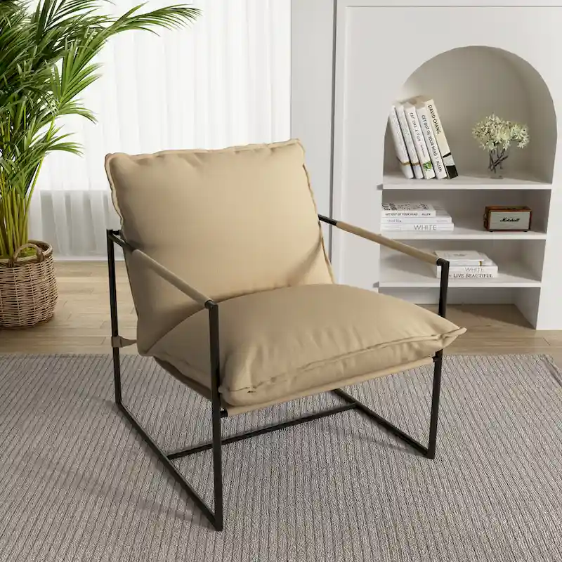 Metal Framed Accent Chair Sling Armchair with Bag Cushion