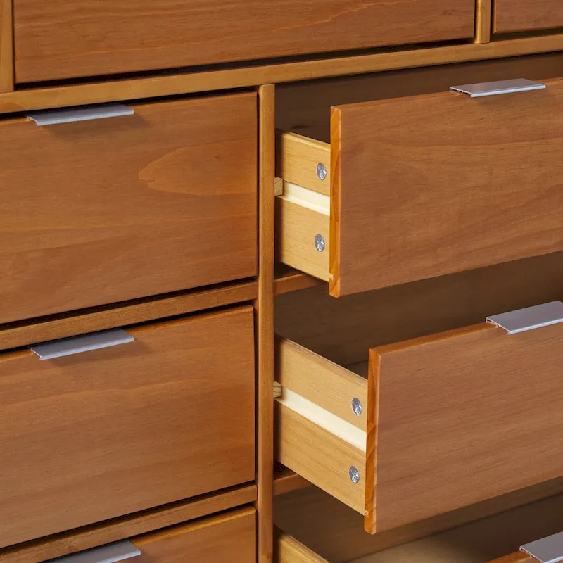Solid Pine Wood 9-Drawer Dresser with Gallery Top