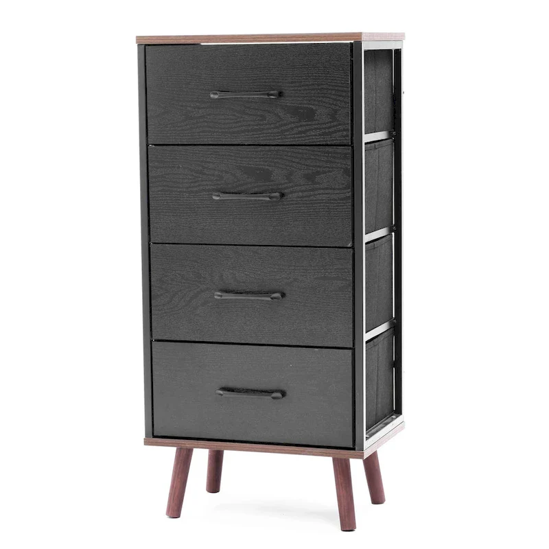 Black Manufactured Wood 4-Drawer Accent Chest with Brown Accents
