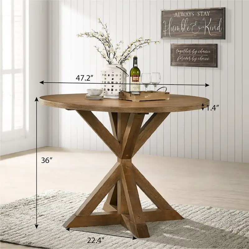 Wooden Round Dining Table and Chair Sets Rustic Farmhouse Dining Table and Chair Sets with Crossbuck Pedestal Table Base