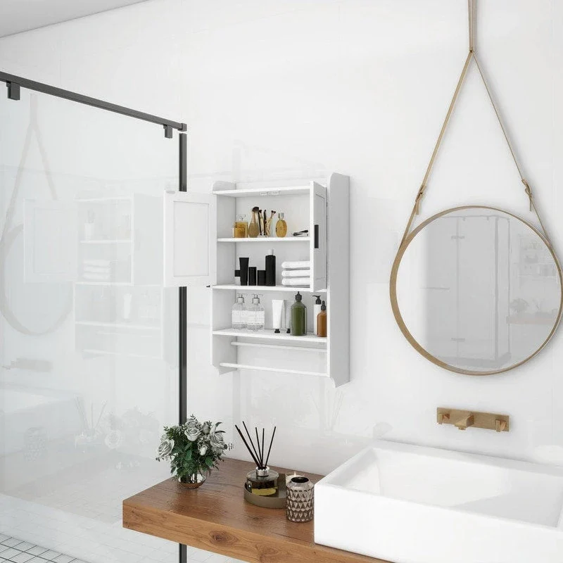 Bathroom Wall Cabinet with Adjustable Shelf, Towel Bar, and Paper Holder