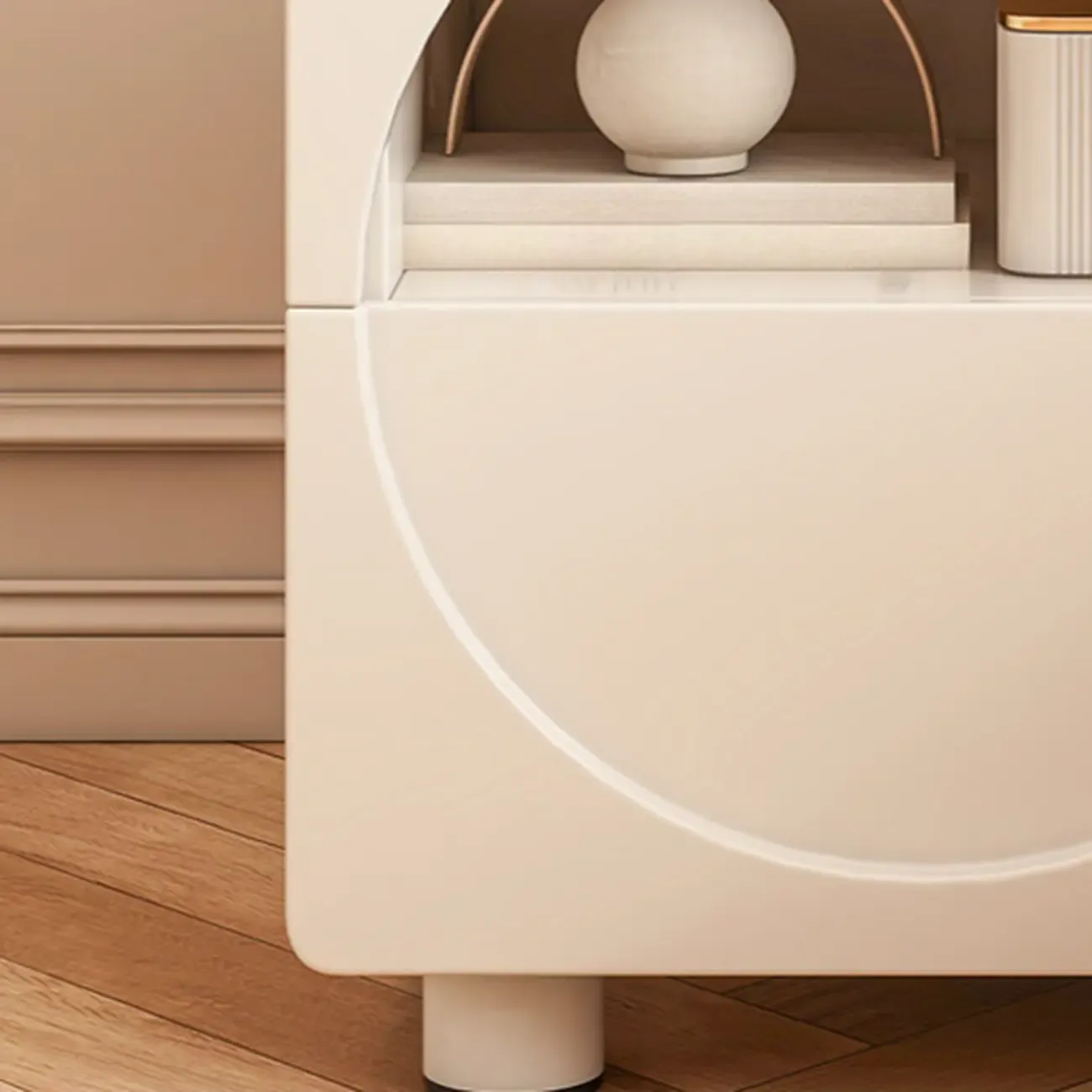 Modern 2-Tier Wooden Small Nightstand in White/Grey