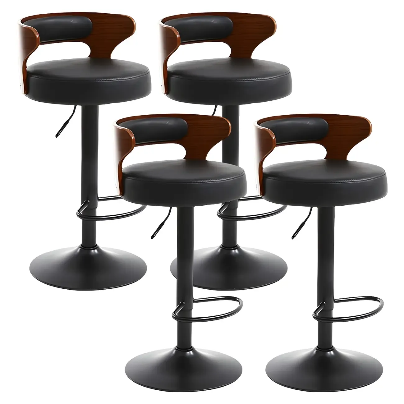 Adjustable Round Leather Swivel Bar Stools with Back