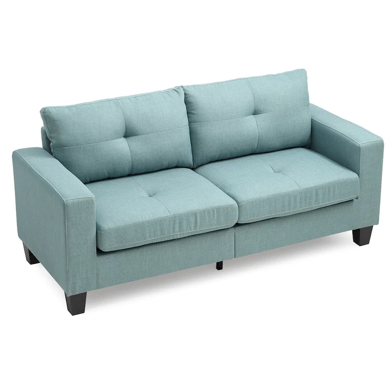 Square Arm Twill Tufted Straight Sofa - 71 - Teal
