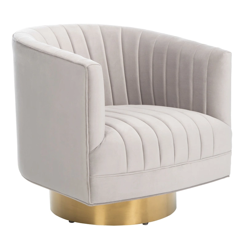 SAFAVIEH Couture Matejka Swivel Channel Tufted Barrel Chair - 28  W x 31  L x 30  H - 28Wx31Dx30H