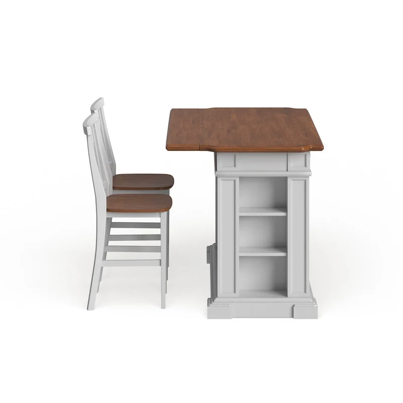Homestyles Americana Distressed Off-White Oak Kitchen Island Set with Two Counter Stools