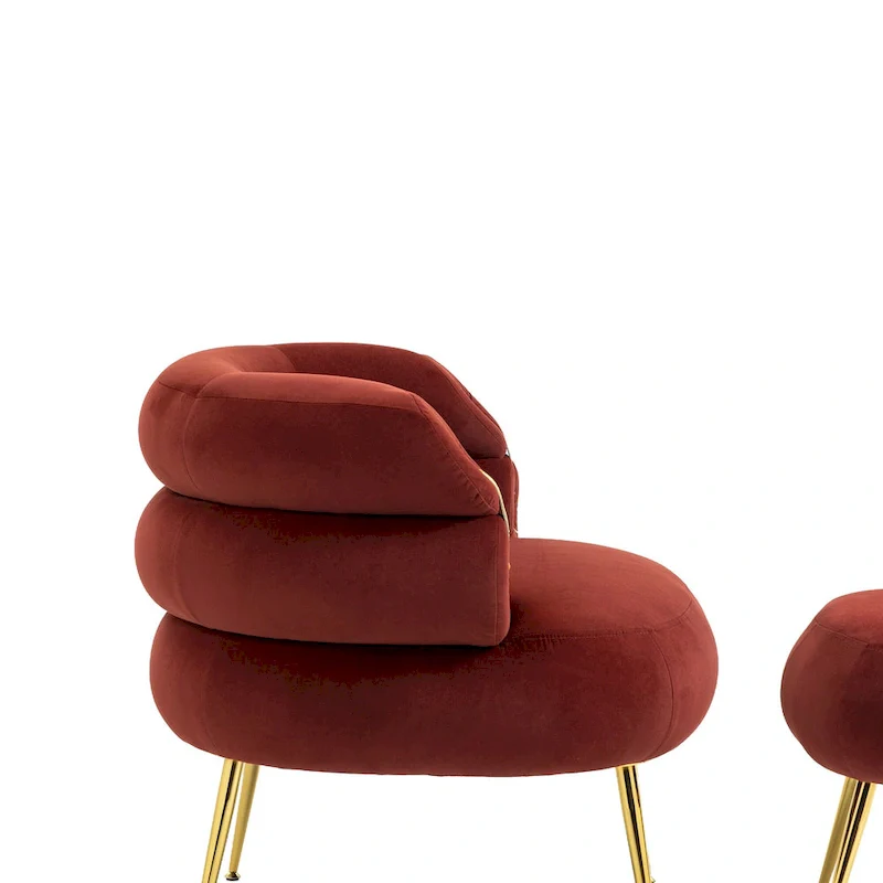 Wine Red Upholstered Barrel Chair with Ottoman and Metal Legs
