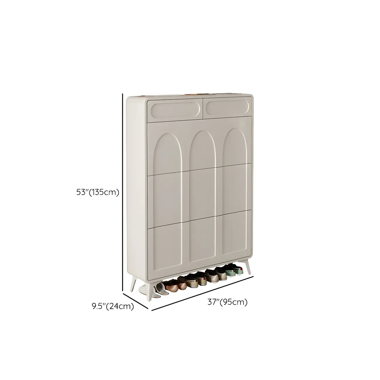 Vertical Slim White Wooden Drop Front Shoe Cabinet