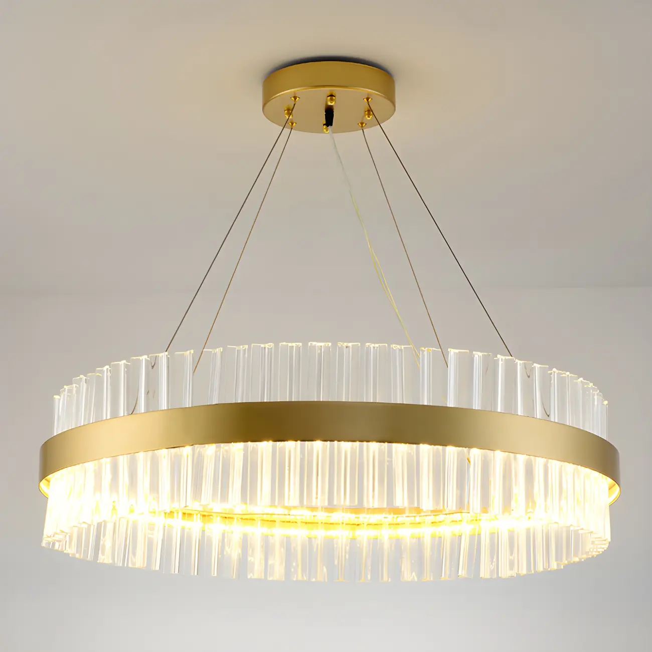 Modern Brass Round Crystal Island Chandelier