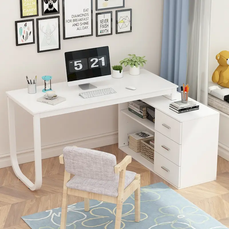 55.1W 41.3D L-Shape Executive Desk Workstation Computer