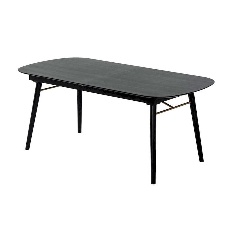 Obround Top Wooden Dining Table with Extendable Leaf, Charcoal Gray