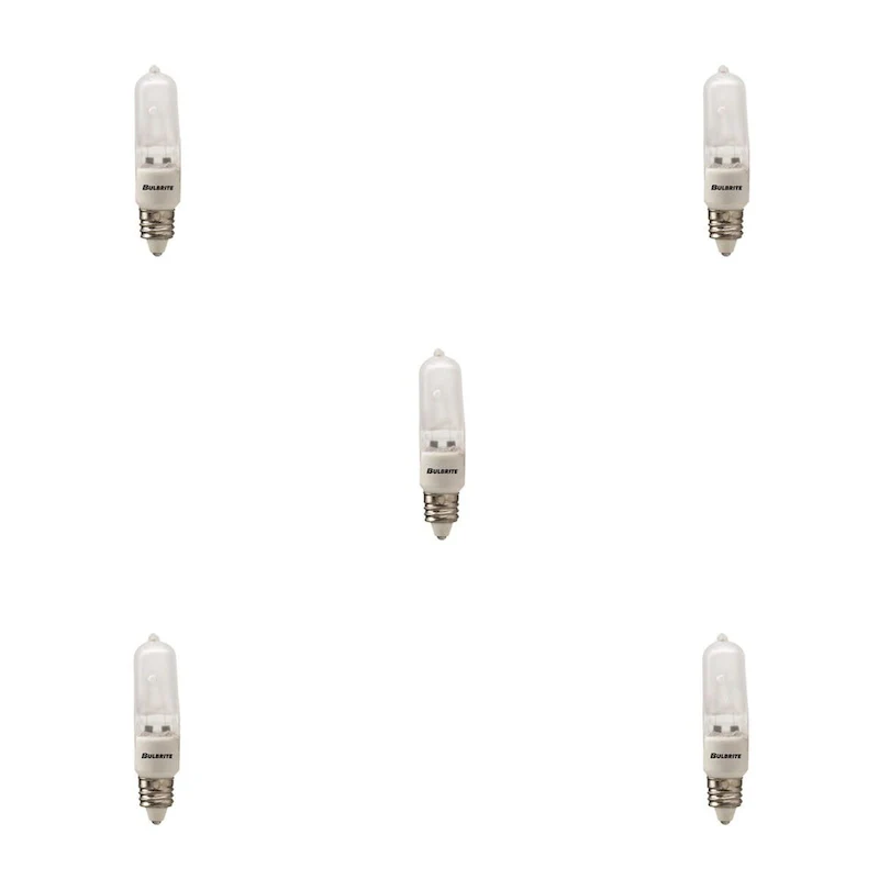 Bulbrite Pack of (5) 120V Dimmable Clear T4 Halogen Mini Light Bulbs with Mini-Candelabra (E11) Base