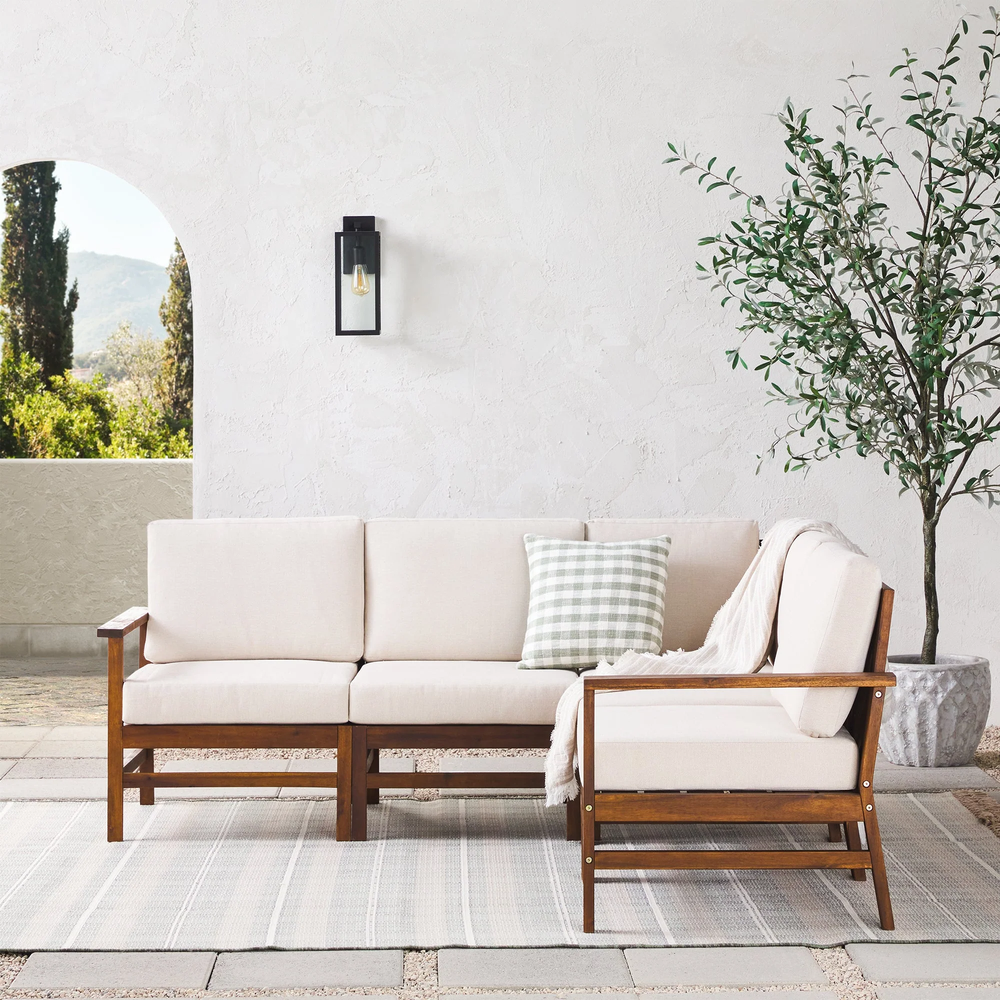 Vincent Acacia Wood Modular Chevron Sectional Seats