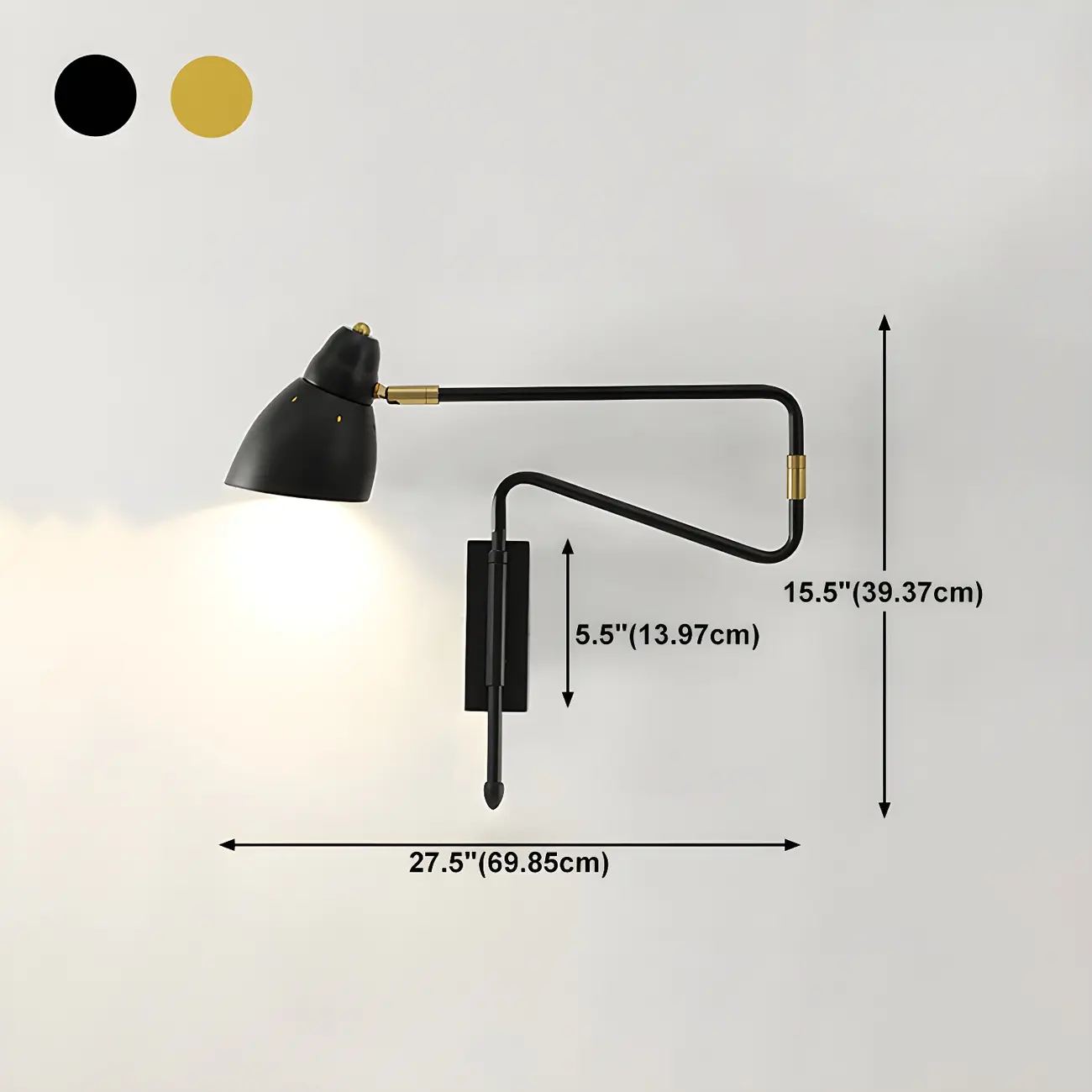 Modern Brass Black Adjustable Swing Arm Wall Light