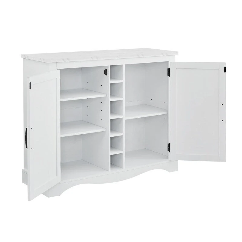 47 Marbling Countertop Buffet Bar Cabinet w/ Glass Holders