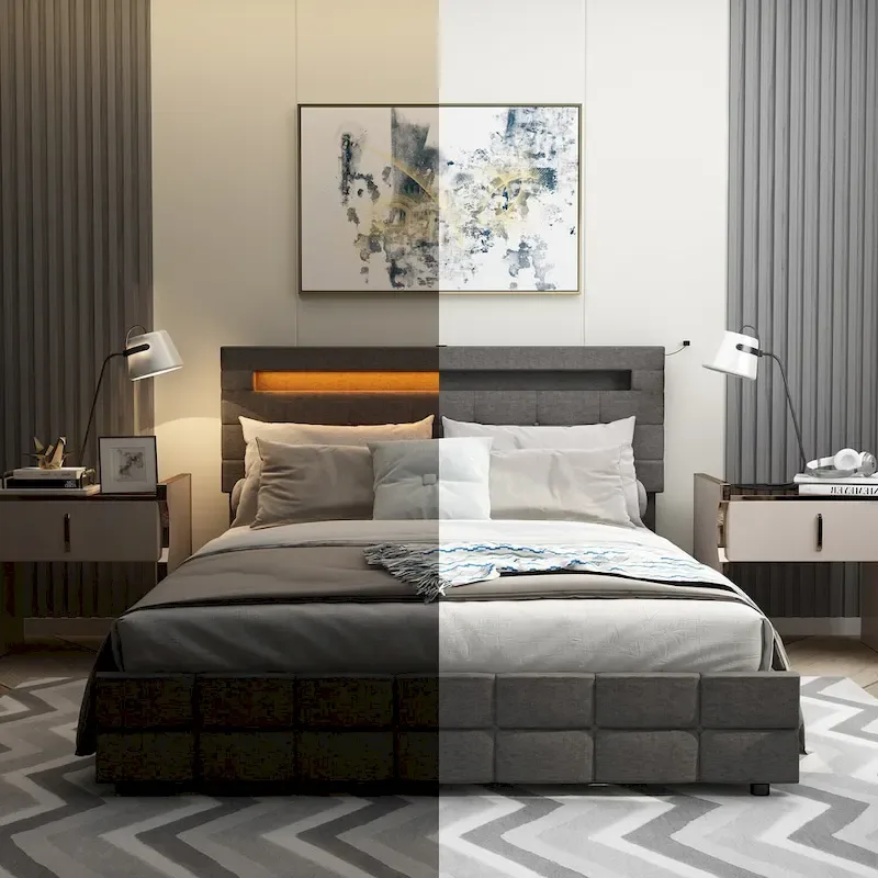 Queen Bed Frame with Drawers LED Bed Frame with USB Charging Station