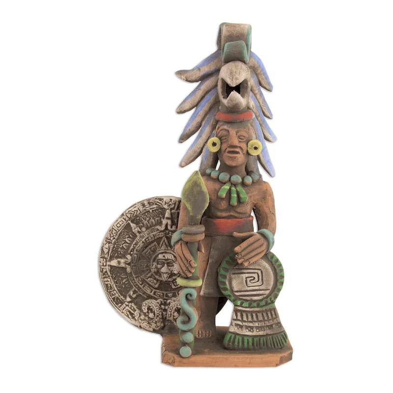 Novica Handmade Aztec Calendar Eagle Warrior Ceramic Sculpture