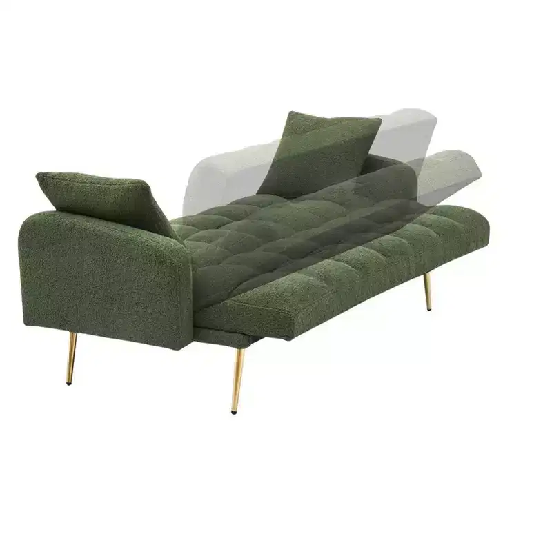 GDFStudio Smin Modern 69 Wooden Teddy Upholstered Sofa Bed with Adjustable Backrest