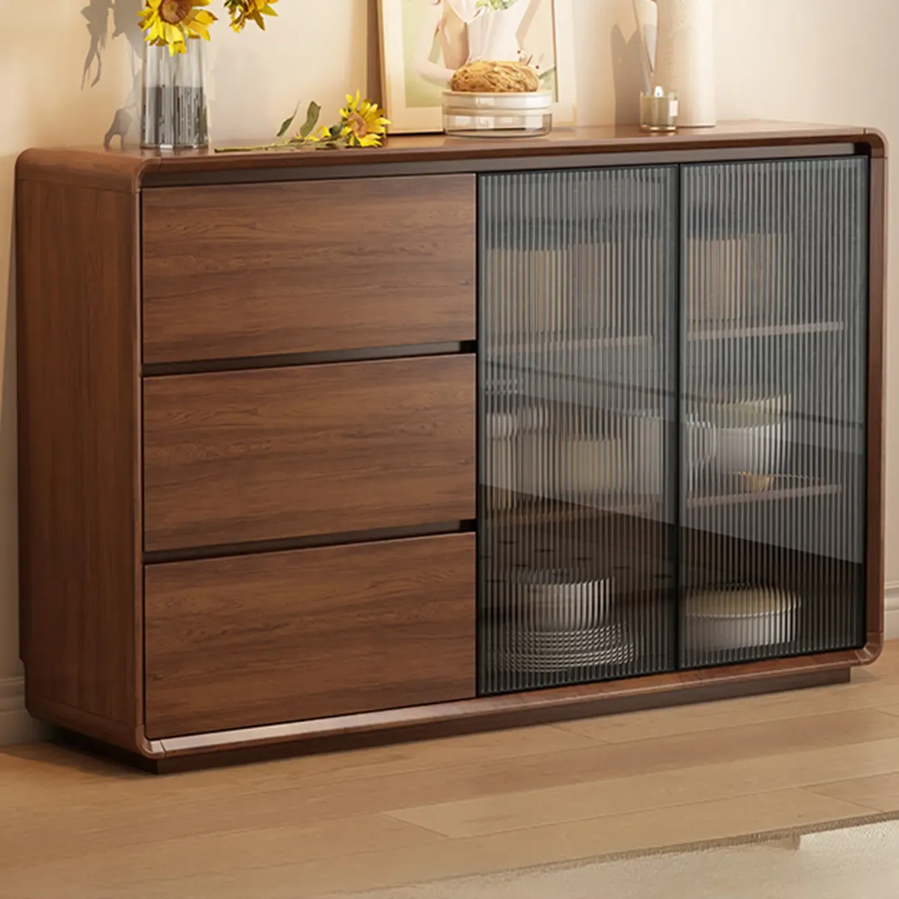 Casual Espresso Wood Sideboard with Drawers
