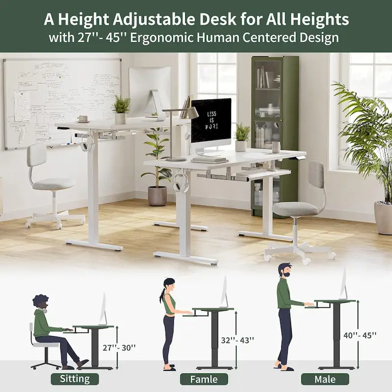FEZIBO Standing Desk with Keyboard Tray, Electric Height Adjustable Desk, Sit Stand Up Desk, Computer Office Desk
