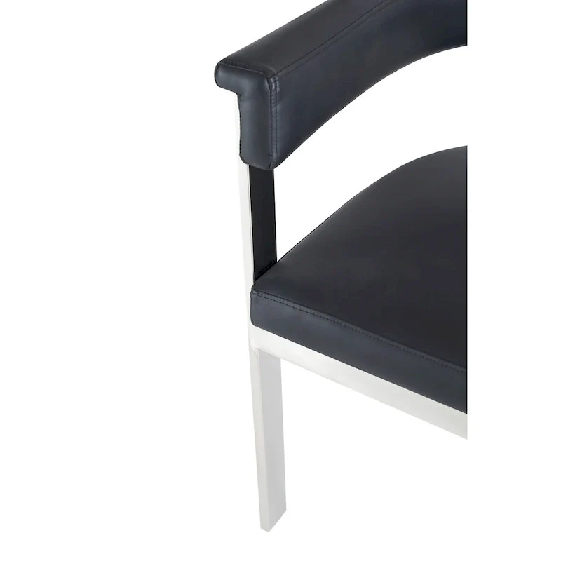 Modrest Pontiac Modern Black Vegan Leather and Stainless Steel Dining Chair