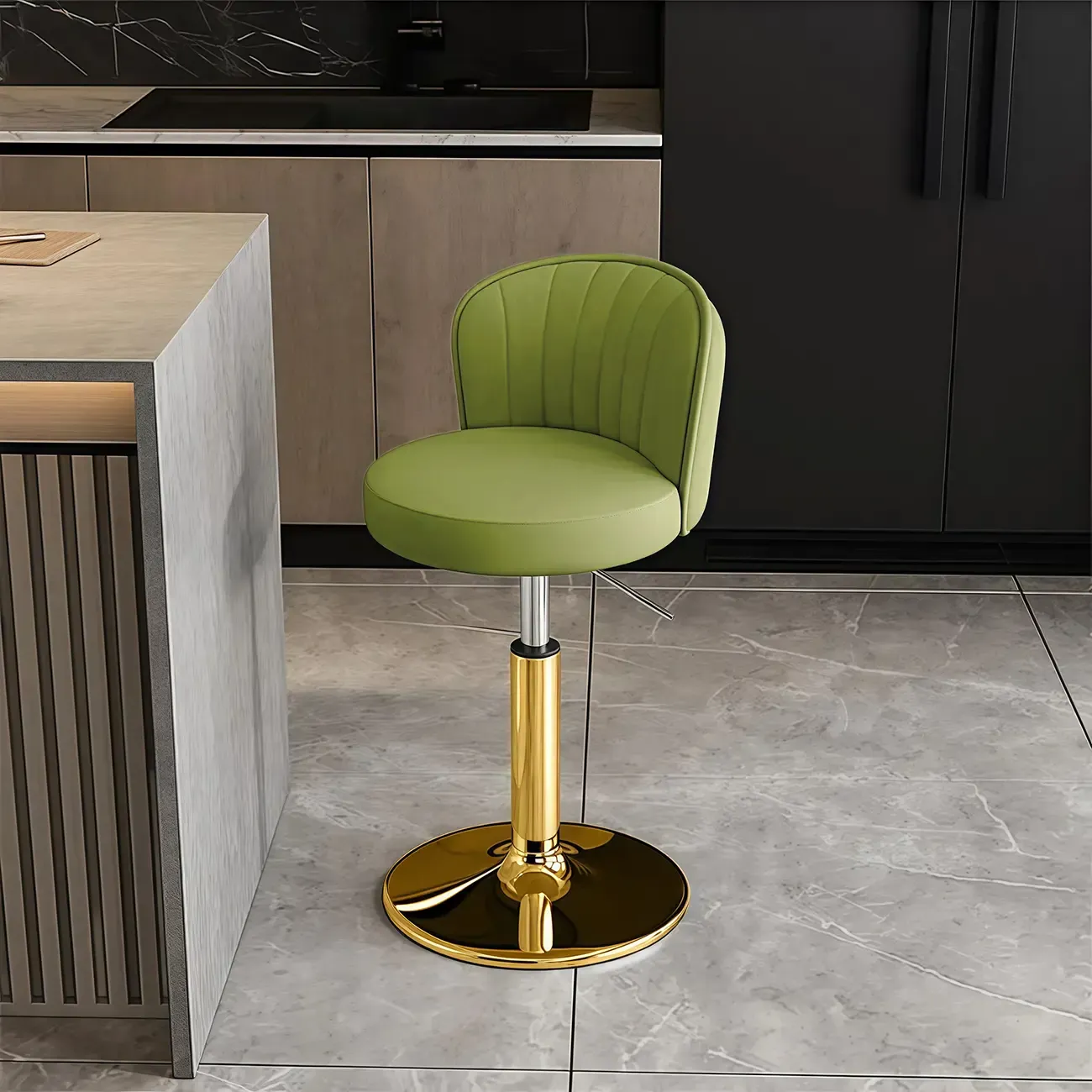 Modern Leather Adjustable Swivel Bar Stools with Back