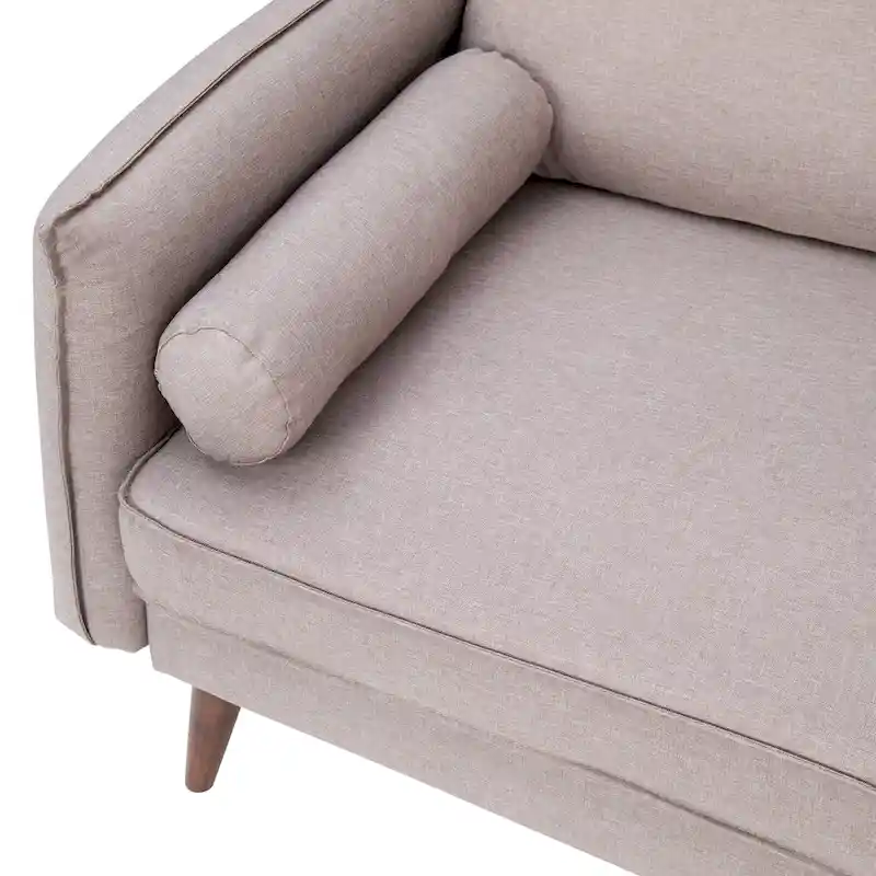 Compact Faux Linen Upholstered Loveseat with Wooden Legs