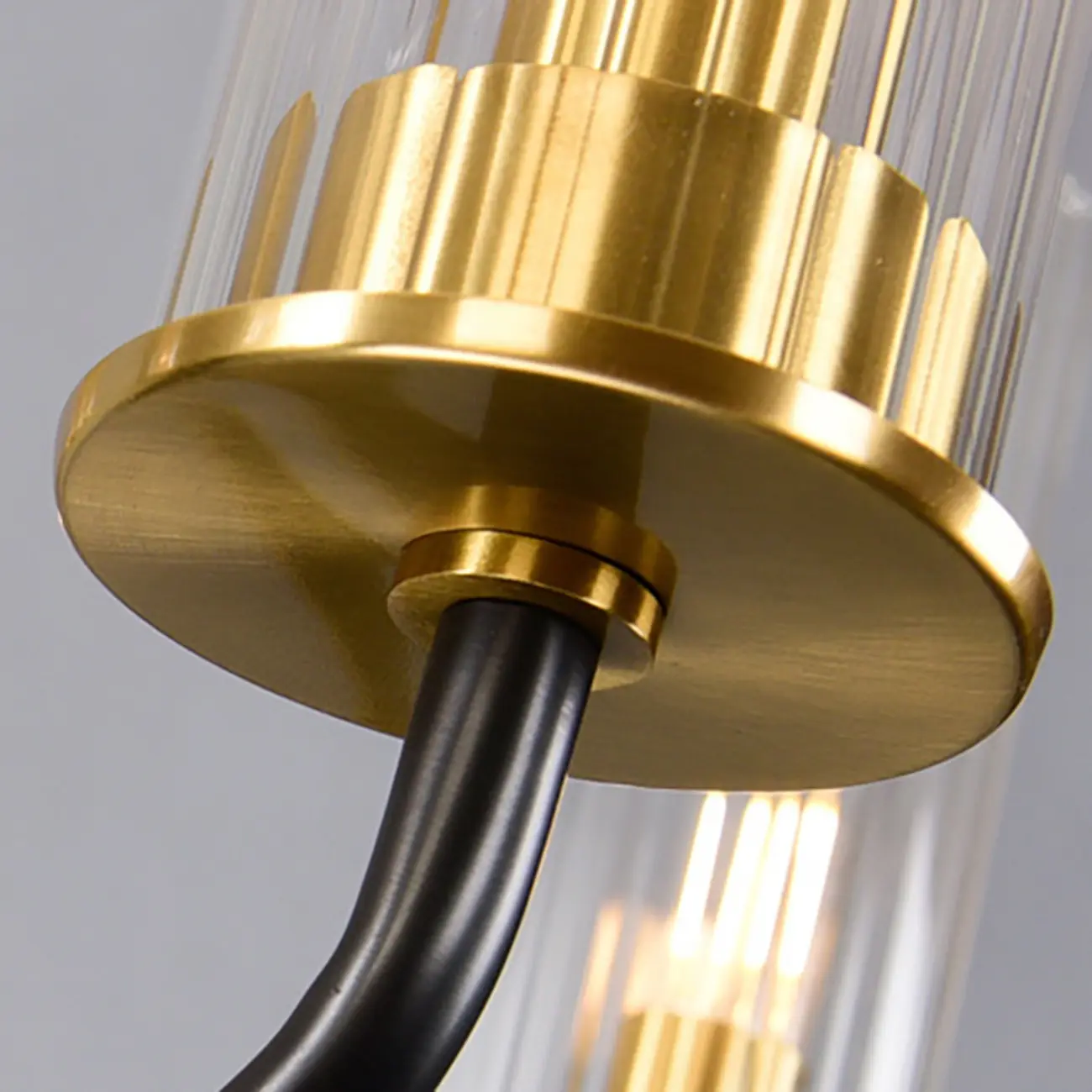 Modern Circle Black Gold Clear Glass Shade Chandelier