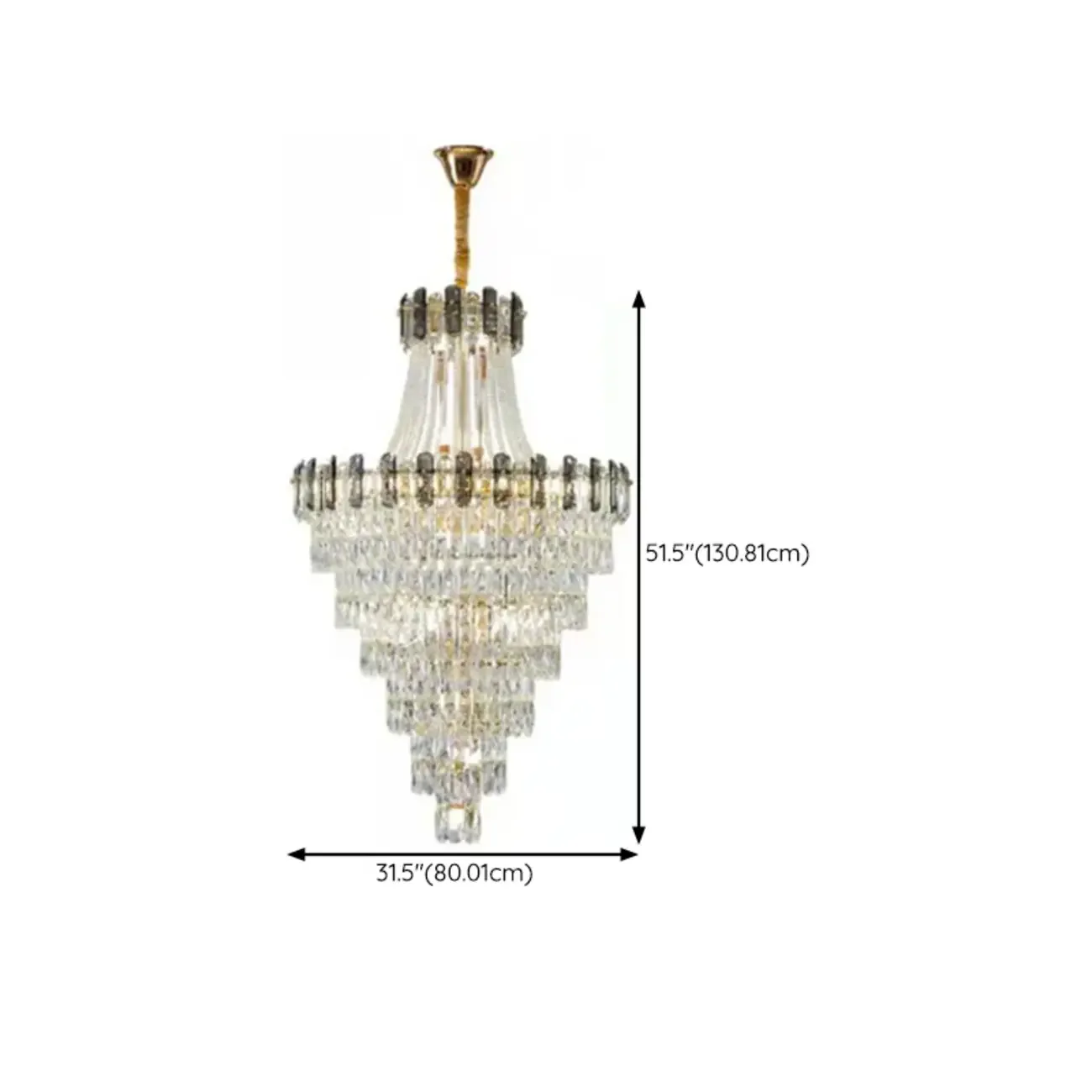 Luxury Long Cascading Crystal Gold Chandelier