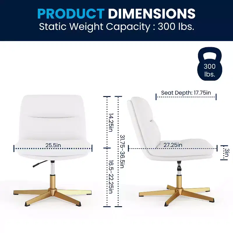 Merrick Lane Mid-Back Height-Adjustable Stationary Armless Swivel Office Chair - Padded Upholstered Wide Back and Seat, Strong Frame