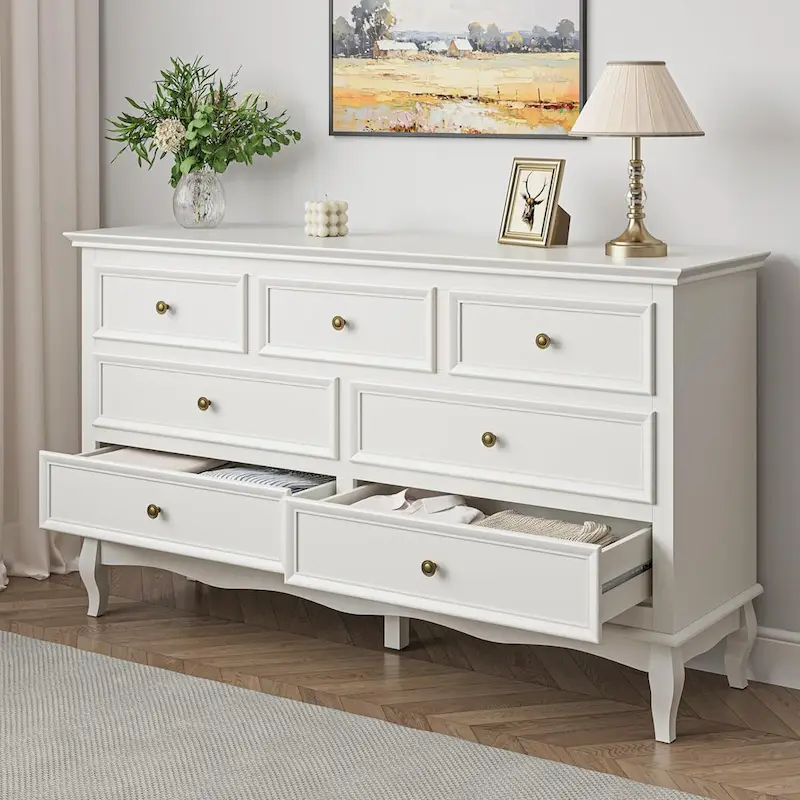 7 - Drawer Dresser with Solid Wood Legs and Painted Finish