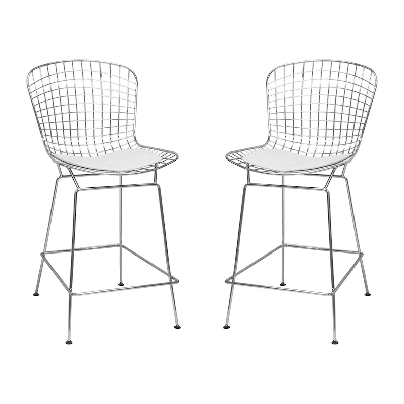 Mid Century Modern Chrome Wire Counter Stool (Set of 2) - N/A