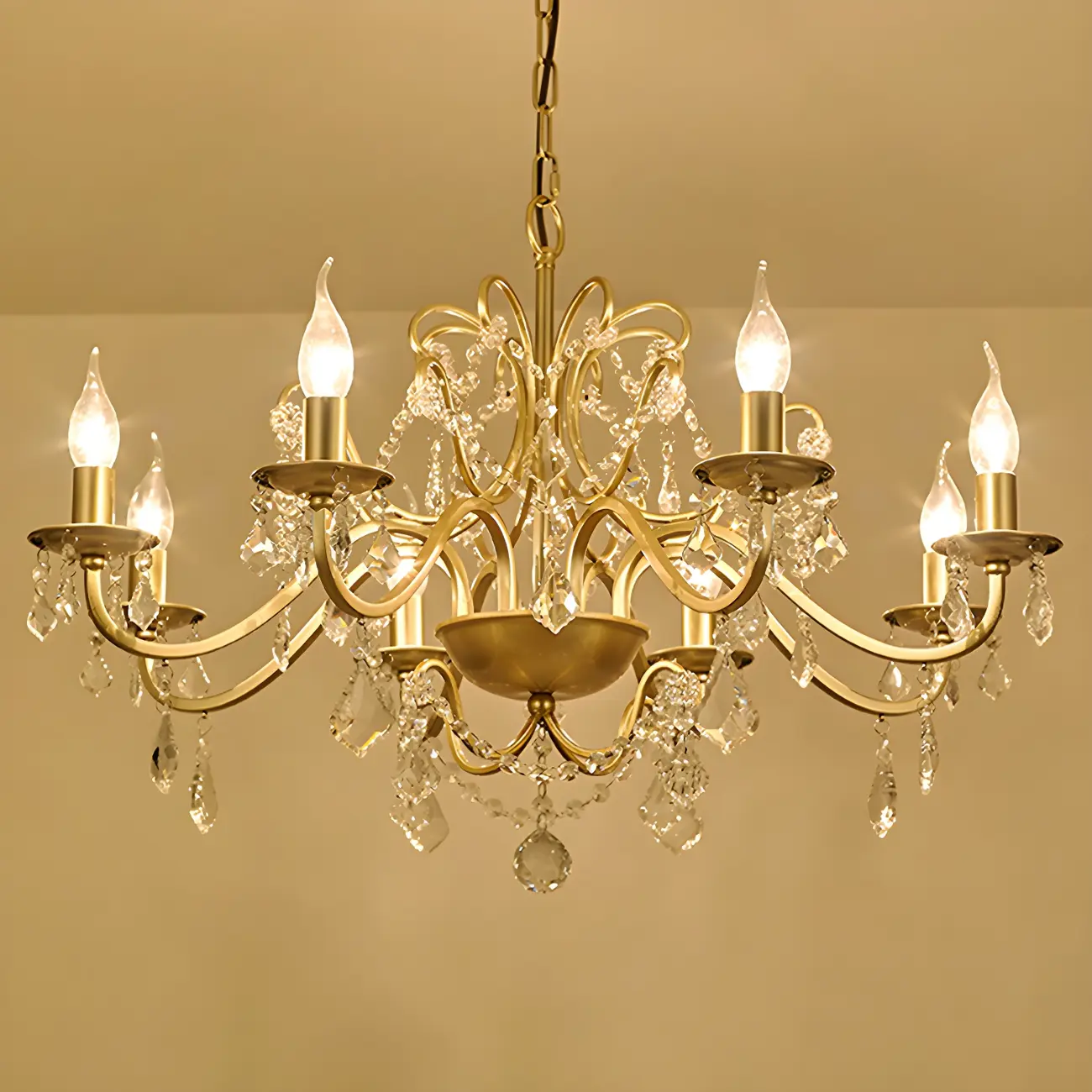 Gold Crystal Curved Metal Elegant Chandelier Light