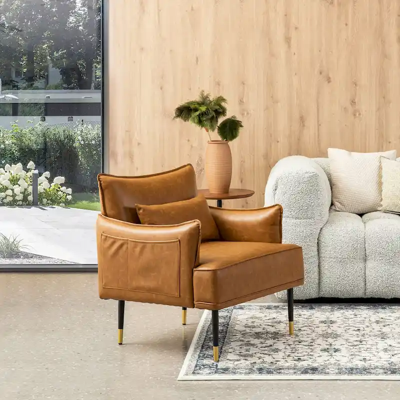 Glitzhome Set of 2 29.5 W Mid-Century Modern Leatherette Armchairs With Side Pocket - 29.5  W x 32  H x 28.75  D