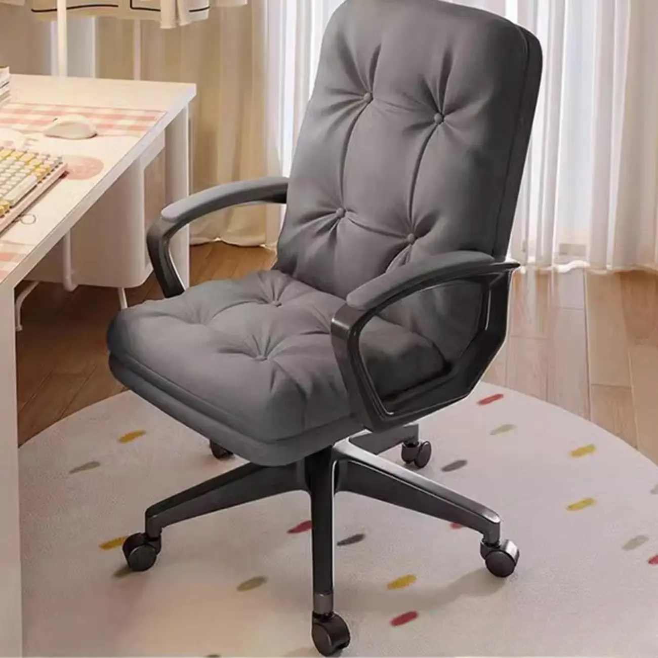 Modern White Leather Swivel Ergonomic Office Chair