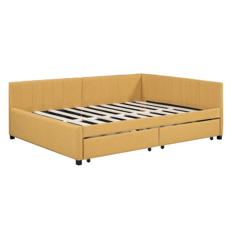 Full Size Upholstered Daybed with 2 Storage Drawers Sofa Bed Frame