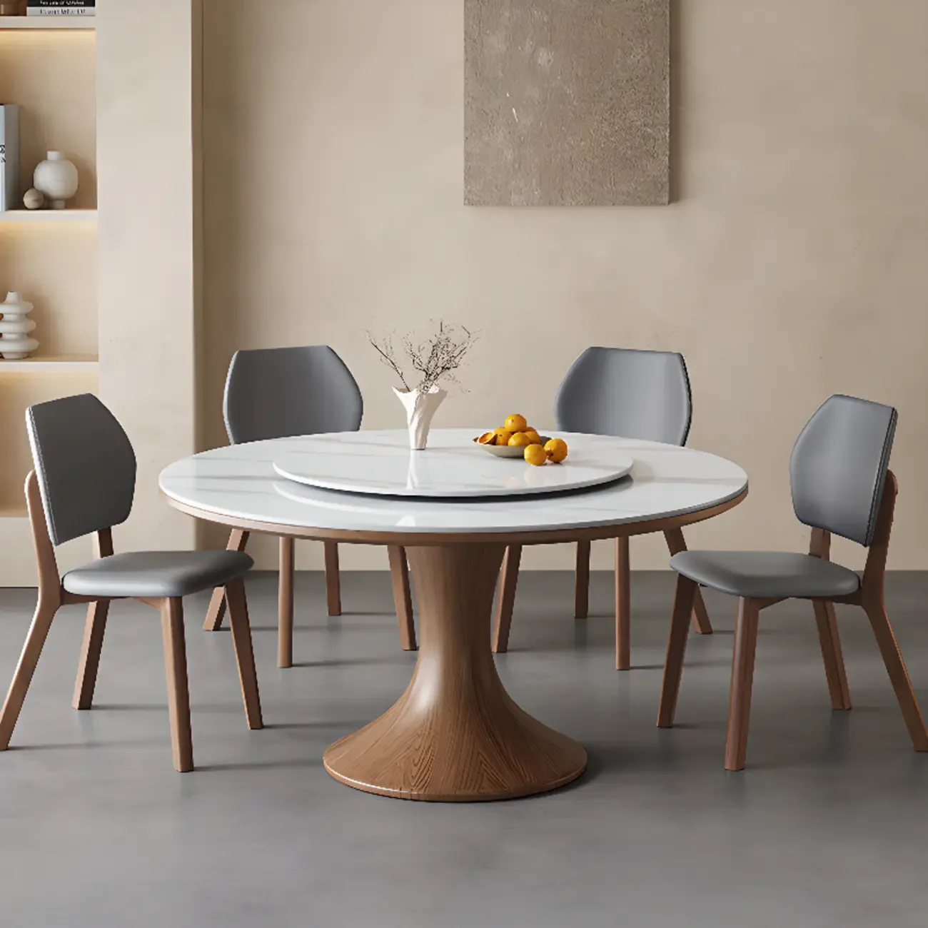 Modern white wood rotating round dining table