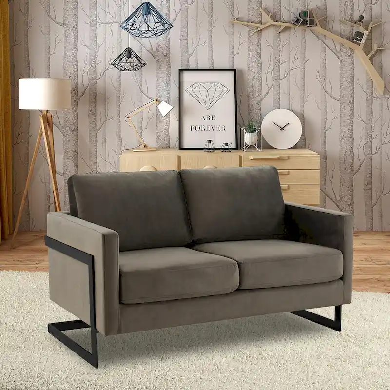 Upholstered Loveseat Sofa in Velvet Fabric with Removable Cushions and Stainless Steel Frame