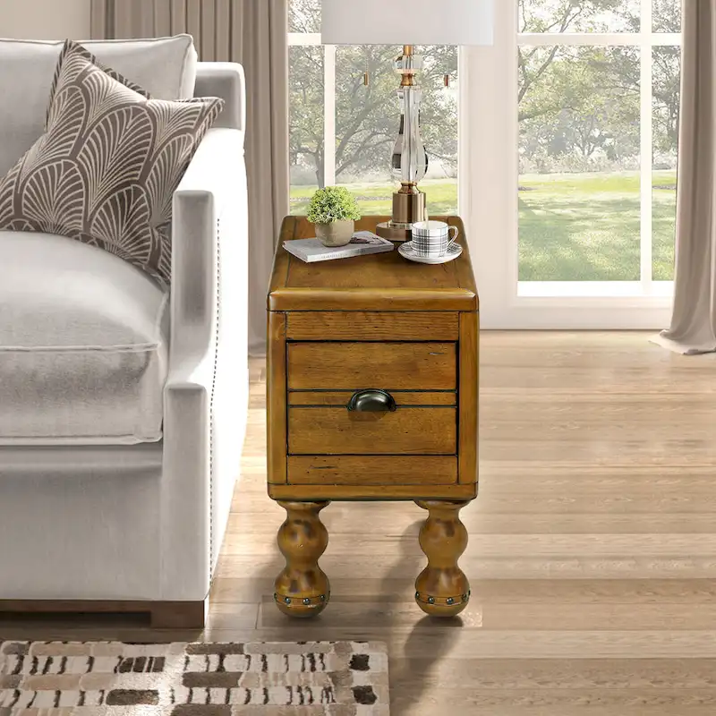 Solid Wood End Table with Drawer, 23.6 inch Narrow Side Table for Small Spaces
