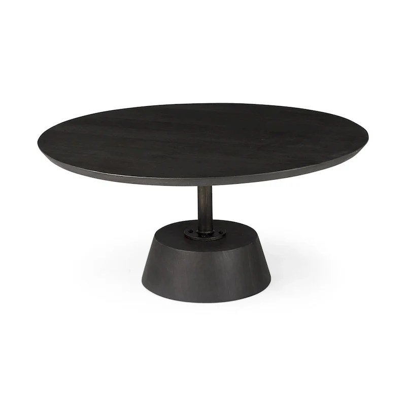 Maxwell Dark Brown Wood w/Black Metal Pedestal Round Side Table
