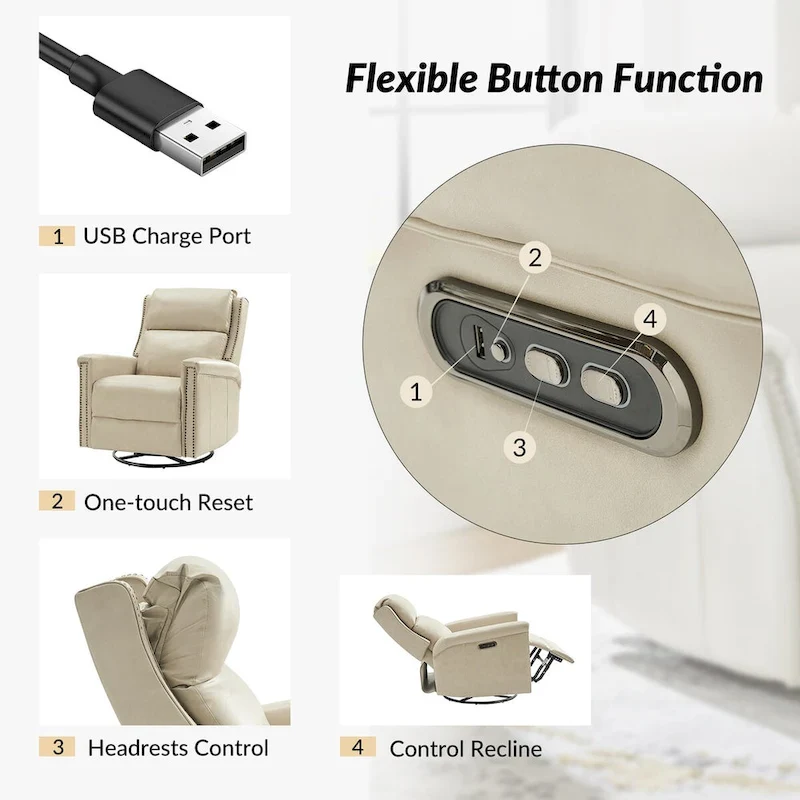 Tobias Traditional Swivel And Rocker Power Recliner Set of 2 by HULALA HOME