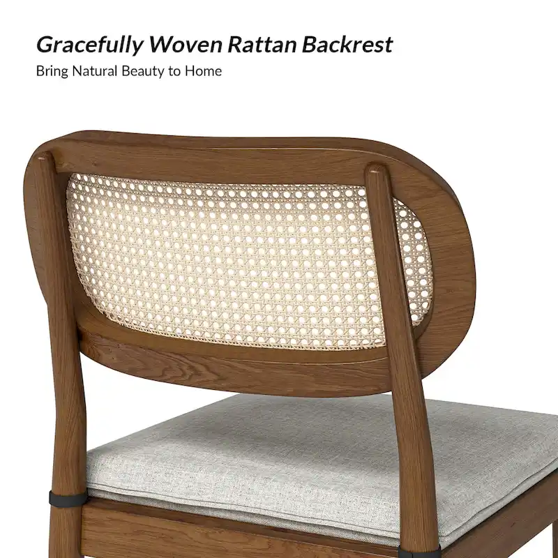 Modern Solid Wood Dining Chair with Ratten Back and Removable Cushion Set of 2 by