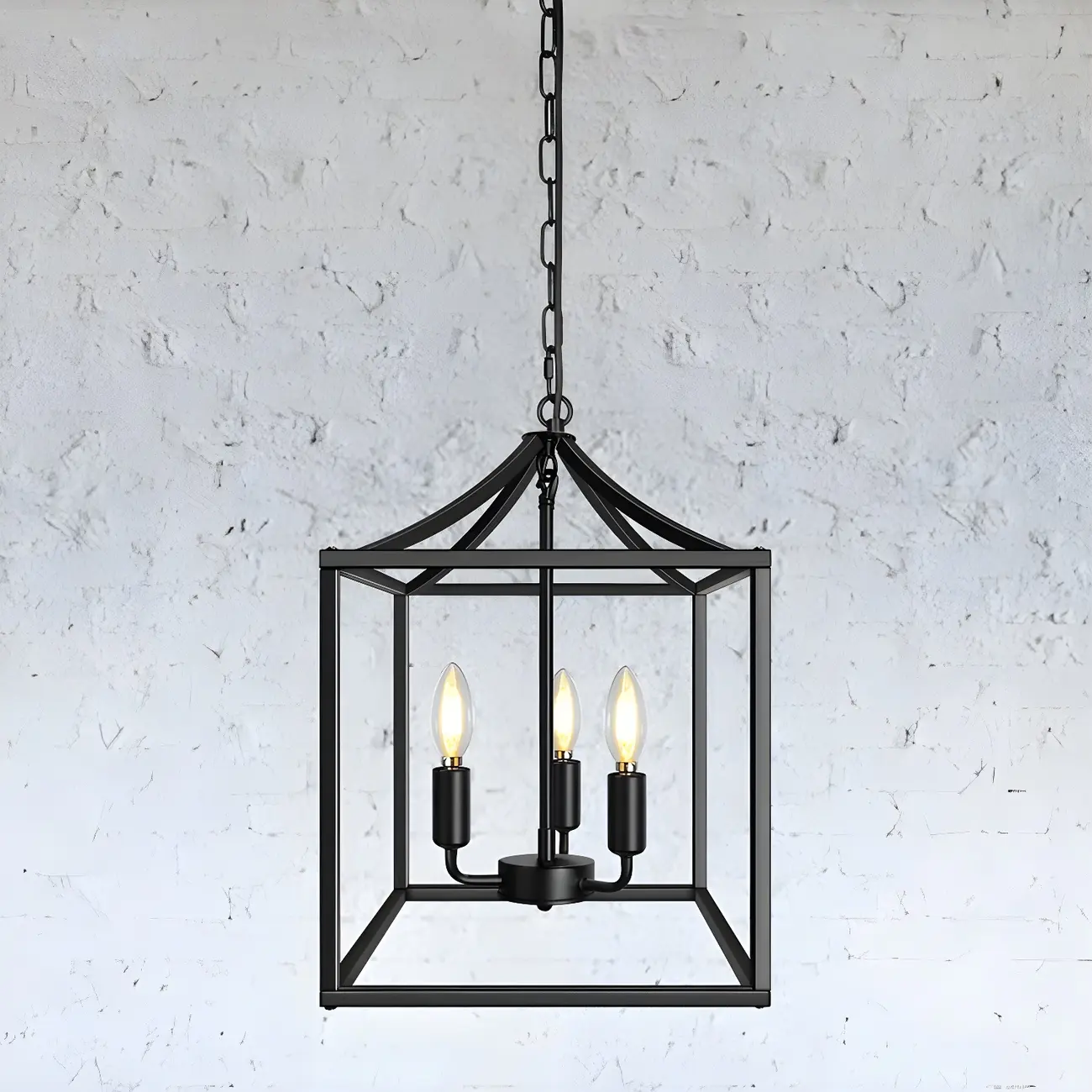 Industrial Black Metal Square Caged Kitchen Pendant Chandelier