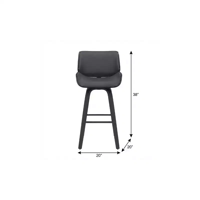 26 Gray And Black Faux Leather And Iron Swivel Counter Height Bar Chair