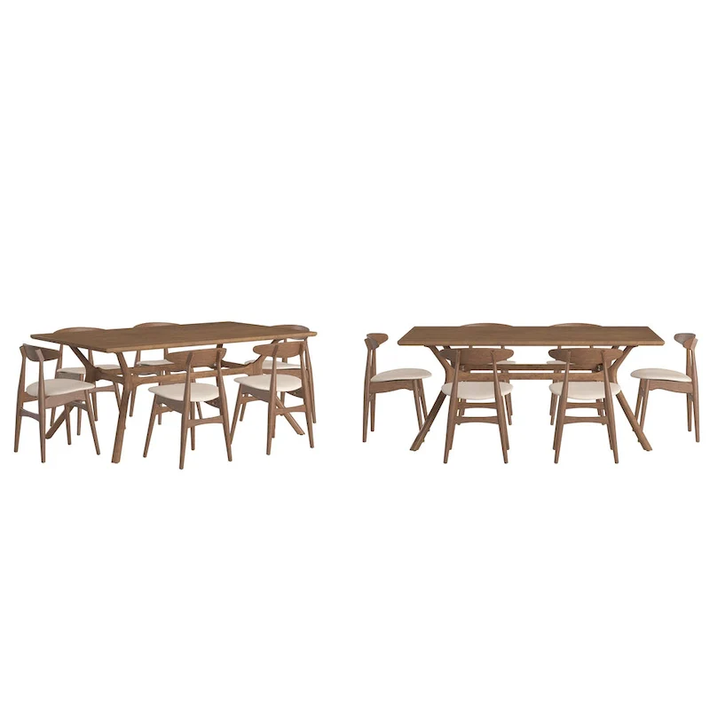 Sylvestria Mid-Century Walnut Finish Rectangular Dining Set