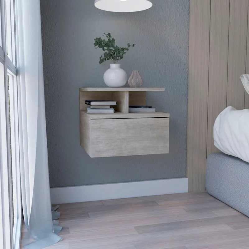 Floating Nightstand 12H,Wall Mounted with Single Drawer and 2-Tier Shelf,for Bedroom,Closet,Entryway,College Dorm