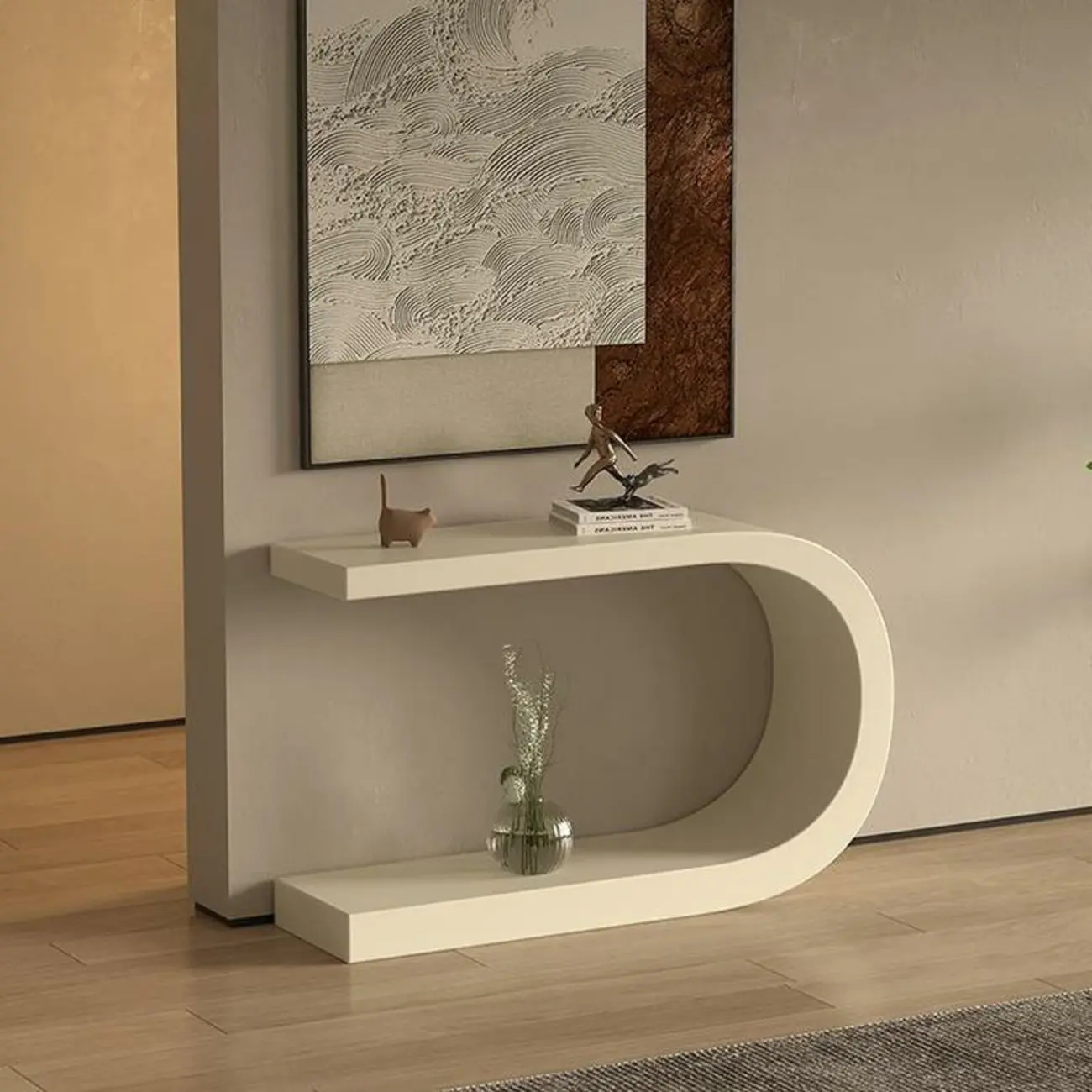 U-Shaped Metal White Narrow Console Table
