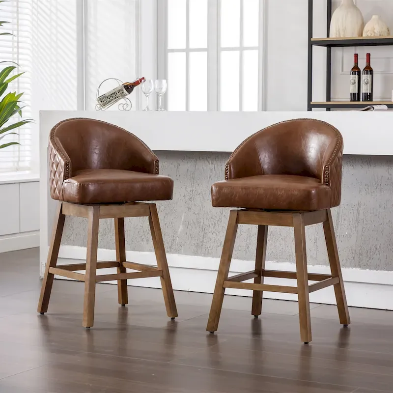 360 Degree Swivel Counter Height Bar Stools with Footrest Set of 2